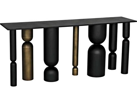 Noir Rectangular Metal Matte Black And Aged Brass Console Table