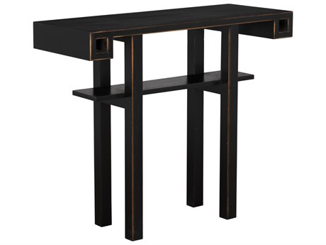 Noir Uomo Rectangular Wood Hand Rubbed Black Console Table