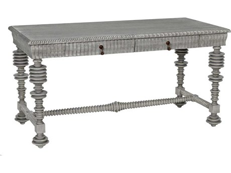 Noir Distressed Grey Mahogany Wood Secretary Desk