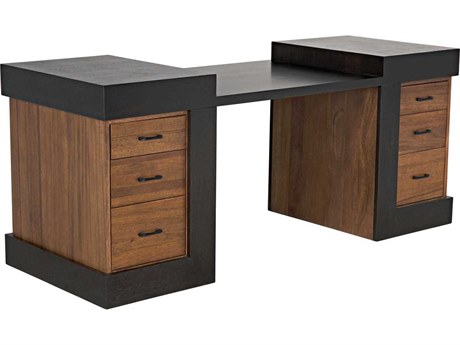 Noir Dark Walnut And Ebony Black Wood Secretary Desk