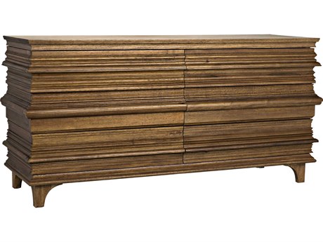Noir Bedroom Storage Bernard 6-Drawers Brown Walnut Wood Double Dresser