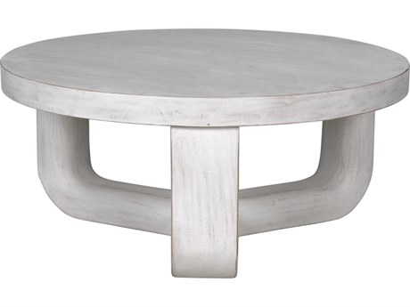 Noir Round Wood White Wash Coffee Table