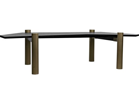 Noir Rectangular Wood Ebony Walnut Antique Brass Coffee Table