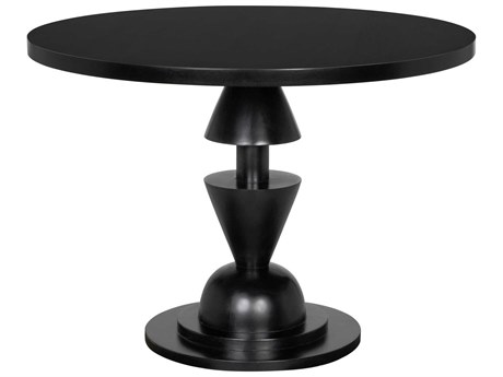 Noir Varick Round Wood Hand Rubbed Black Dining Table