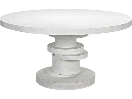 Noir Round Wood White Wash Dining Table