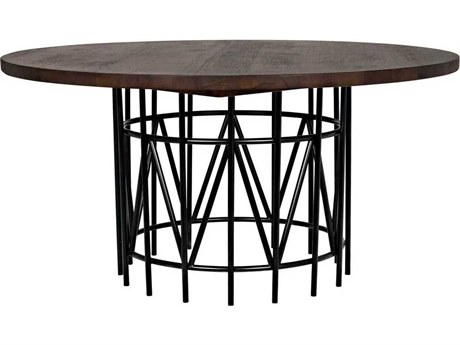 Noir Round Wood Dark Walnut With Matte Black Base Dining Table