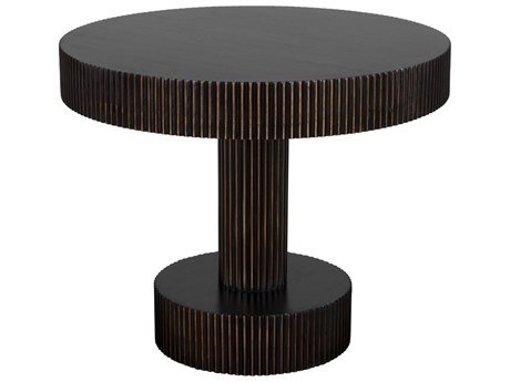 Noir Stringata Round Wood Hand Rubbed Black Light Brown End Table