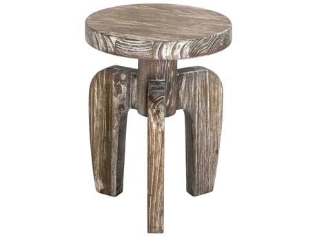 Noir Shizue Round Wood Distressed Mindi End Table