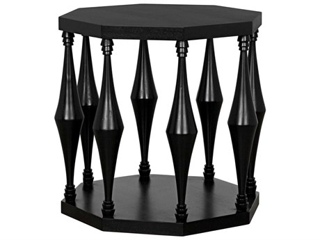 Noir Octagon Wood Hand Rubbed Black End Table