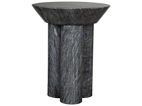Noir Round Black Marble End Table