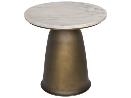 Noir Aiden Round Marble Aged Brass End Table