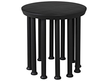 Noir Lila Round Metal Matte Black End Table