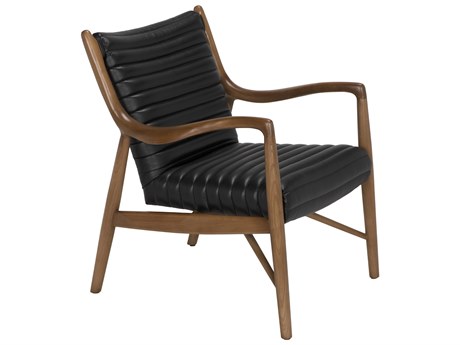 Noir Elton Walnut Wood Black Leather Arm Dining Chair