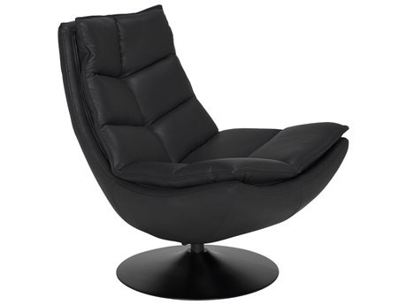Noir Swivel Black Leather Accent Chair