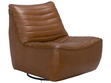 Noir Mcclain Swivel Brown Leather Accent Chair
