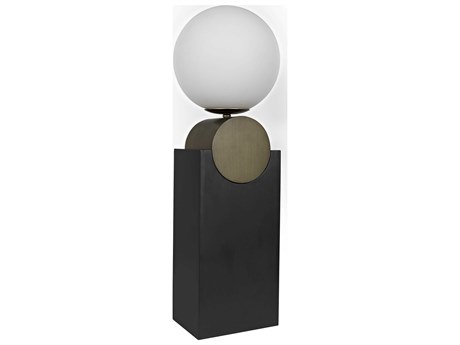 Noir Black Metal with Antique Brass White Glass Table Lamp