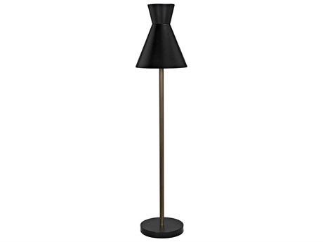 Noir Matte Black And Aged Brass Industrial Steel Floor Lamp