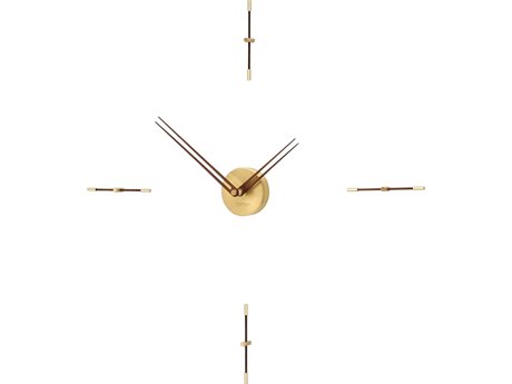 Nomon Mini Merlin Polished Brass Walnut Wall Clock