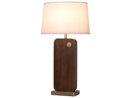 Nova Laurel Dark Walnut Weathered Brass White Linen Brown Buffet Lamp