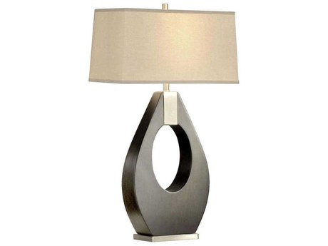 Nova Pearson Pecan Brushed Nickel Off White Linen Gray Table Lamp