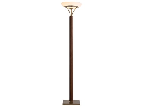Nova Tambo Dark Walnut Weathered Brass Opal Glass Brown Floor Lamp