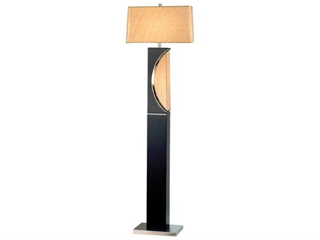 Nova Half Moon Espresso Brushed Nickel Off White Linen Brown Floor Lamp