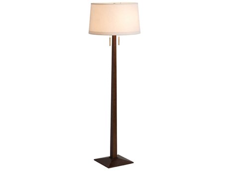 Nova Taper Dark Walnut Weathered Brass White Linen Fabric Brown Floor Lamp