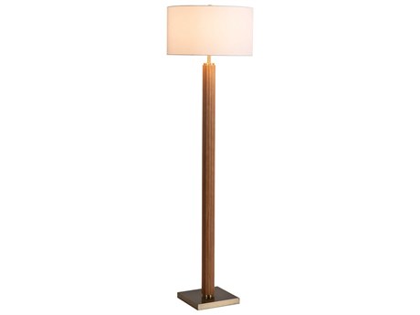 Nova Tambo Natural Ash Weathered Brass White Linen Brown Floor Lamp