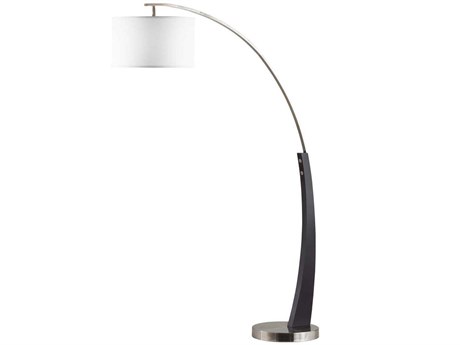 Nova Plimpton Espresso Brushed Nickel White Linen Brown Floor Lamp