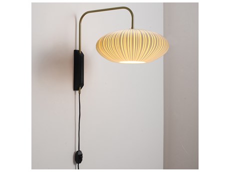 Nova Bone Porcelain 1-Light Weathered Brass & Matte Black Wall Sconce