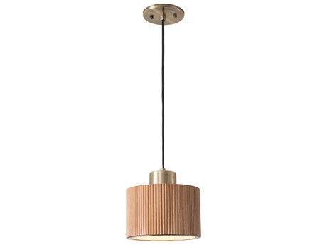 Nova Tambo 1-Light Natural Ash Weathered Brass Drum Mini Pendant