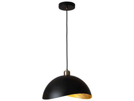 Nova Luna Bella 1-Light Matte Black Hammered Gold Leaf Dome Pendant
