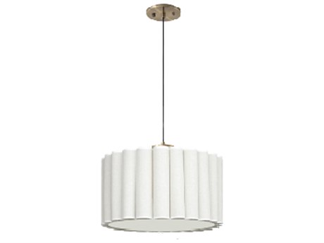 Nova Scalloped 1-Light Weathered Brass & Walnut White Drum Pendant