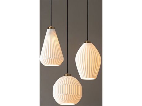 Nova Bone Porcelain 3-Light Weathered Brass Cylinder Globe Pendant