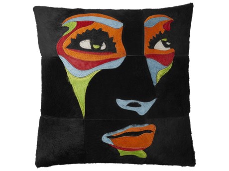 Nourison Mina Victory Natural Leather Hide Art Deco Face 20" x 20" Pillow