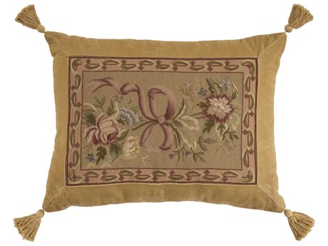 Nourison Mina Victory Vintage Floral Ribbon 19" x 25" Taupe Pillow