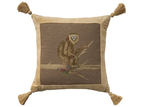 Nourison Mina Victory Vintage Monkey On Branch 19" x 19" Taupe Pillow