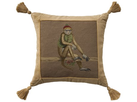Nourison Mina Victory Vintage Red Hat Monkey 19" x 19" Taupe Pillow