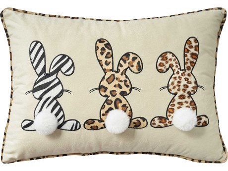 Nourison Holiday Pillows Beige 14" x 20" Applique Bunnies Pillow