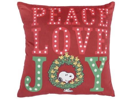 Nourison Peanuts Red 18" x 18" Light Up Peace Love Joy Pillow