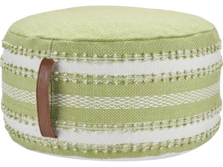 Nourison Outdoor Pillows Green White Upholstered Ottoman