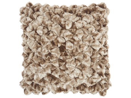 Nourison Sofia Beige 20" x 20" Velvet Shimmer Poms Pillow