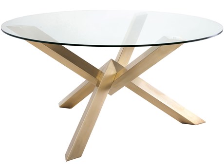 Nuevo Costa 59 Round Tempered Glass Brushed Gold Coffee Table