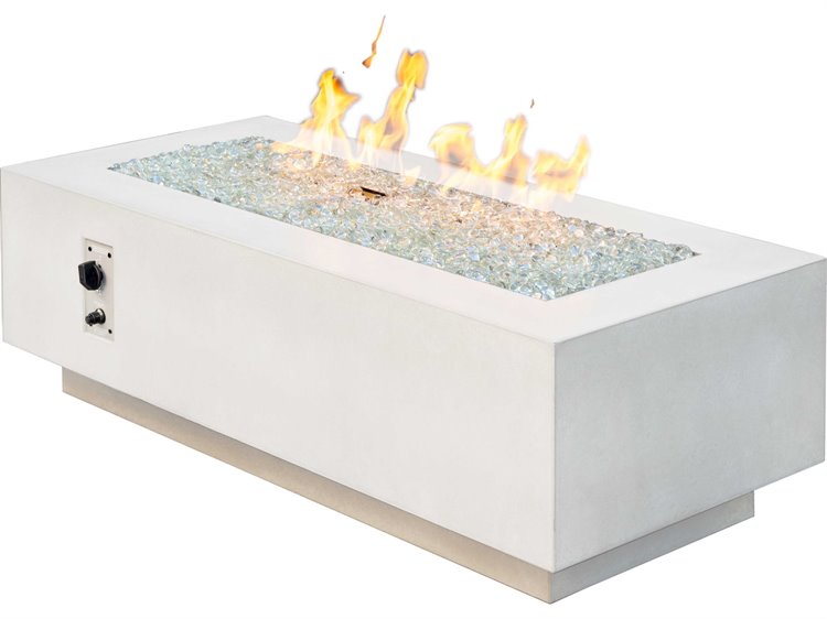 Outdoor Greatroom Cove Concrete White Rectangular Linear Gas Fire Pit Table