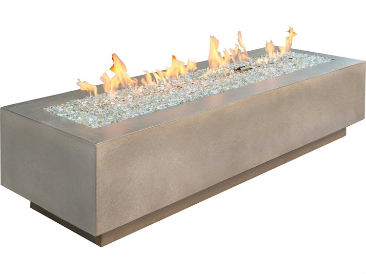 Outdoor Greatroom Cove Concrete Natural Grey Rectangular Linear Gas Fire Pit Table