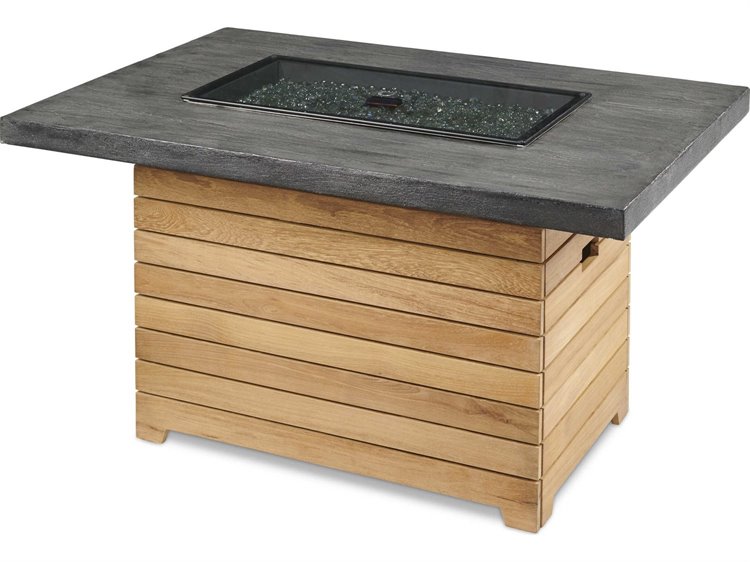 Outdoor Greatroom Darien Teak Rectangular Everblend Top Gas Fire Pit Table