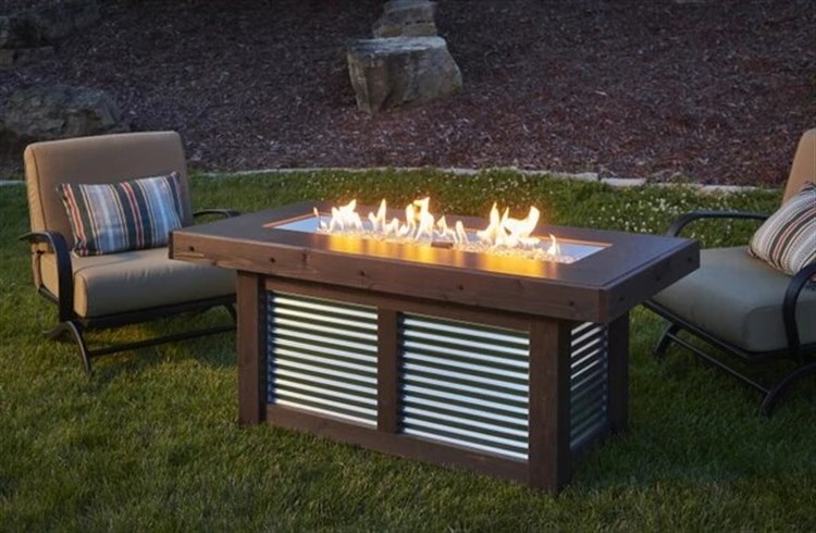 Outdoor Greatroom Denali Brew Wood Mocha 42''W x 12''D Rectangular Linear Gas Fire Pit Table