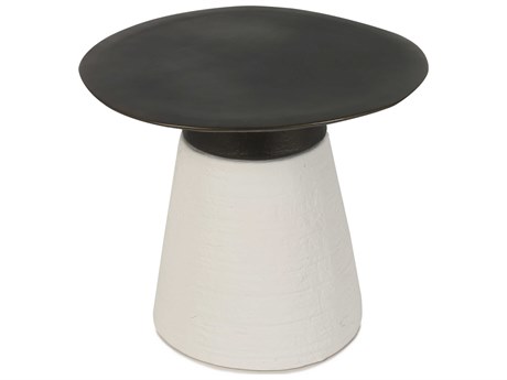 Oggetti Conc Round Ceramic Bronze White End Table