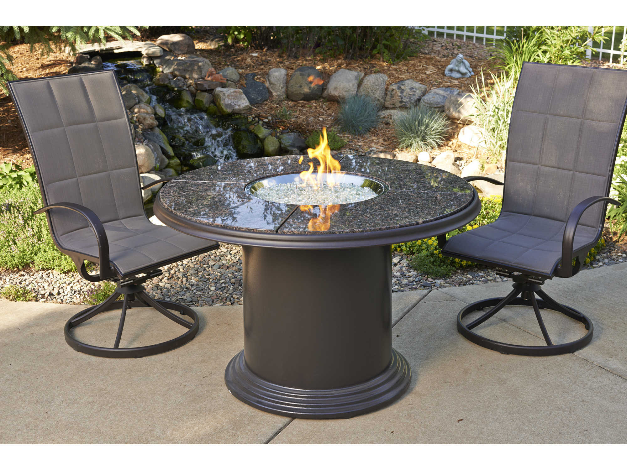 Outdoor Greatroom Colonial Fiberglass 48 Round Crystal Fire Pit Dining