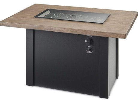 Outdoor Greatroom Havenwood Steel Luverne Black Rectangular Driftwood Everblend Top Gas Fire Pit Table